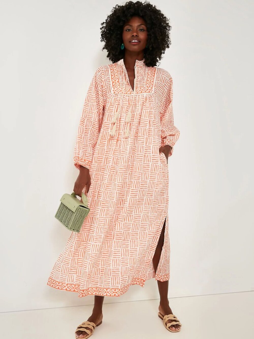 $168 EUC Sold Out Marea by Liz Joy Coral Endless Summer Cotton Kaftan Dress S